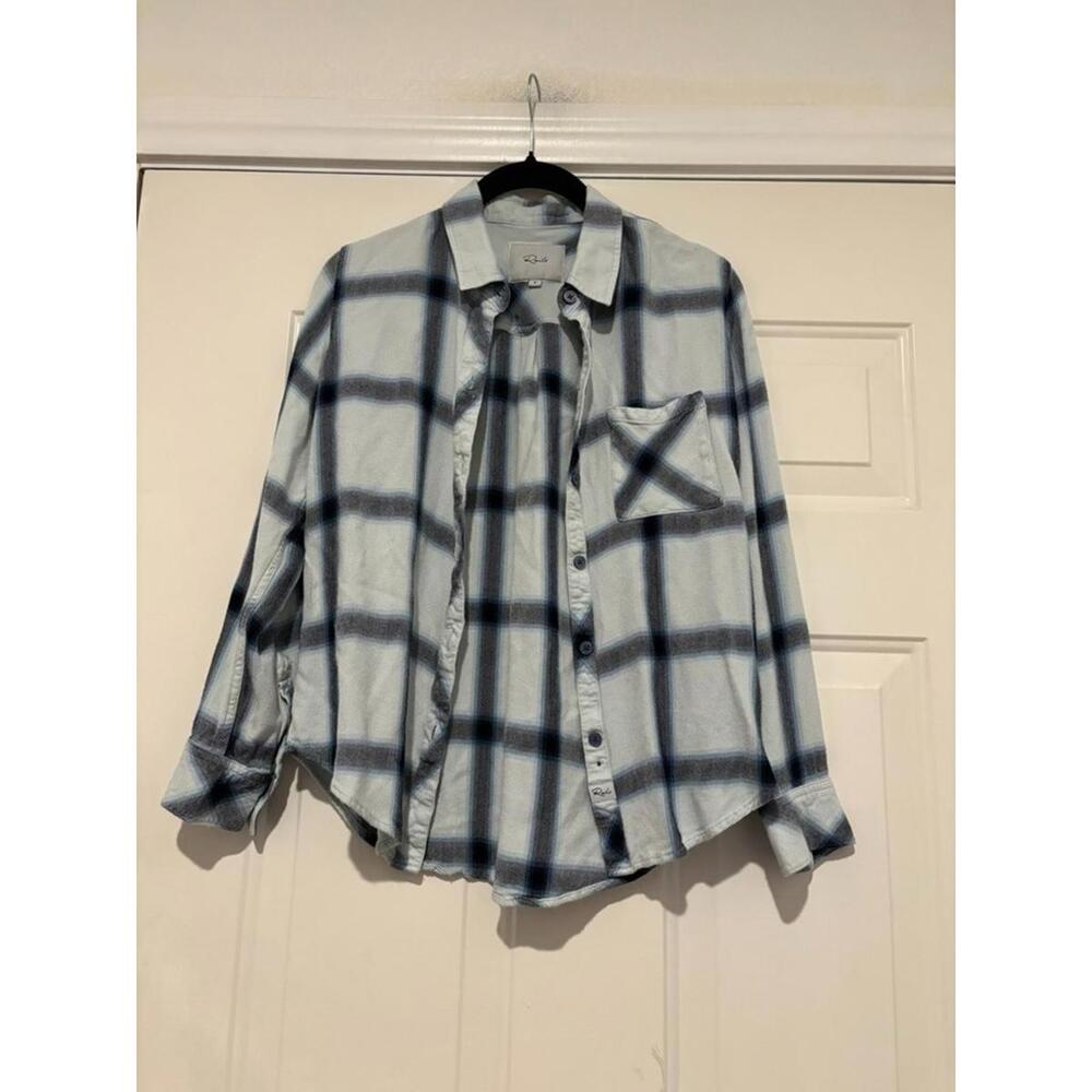 Women's sz S Rails blue and black plaid collared button down long sleeve #1263